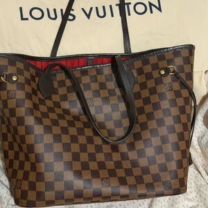 Louis Vuitton Brown Damier Ebene Neverfull MM with Cherry Interior